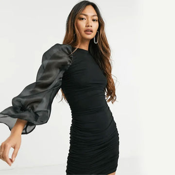 Gorgeous Ruffle Sleeves Black Short Dress