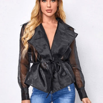 Women Organza Jacket With Long Sleeves - Black