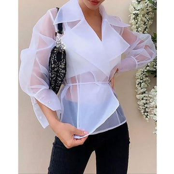 Women Organza Jacket Long Sleeve Loose Fit  - White