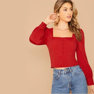 Stylish Square Neck Top - Red