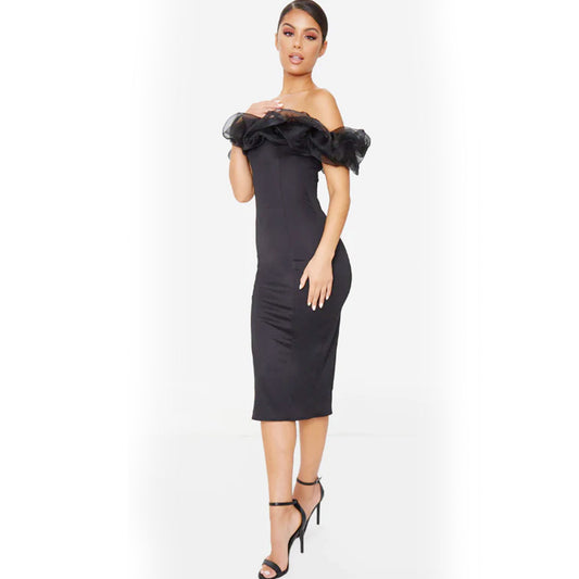 Glamorous Off Shoulder Bodycon Dress Black