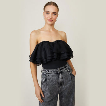 Organza Ruffle Black Crop Top