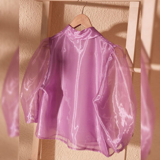 Trendy  Puff Sleeves  Organza Shirt - Pink