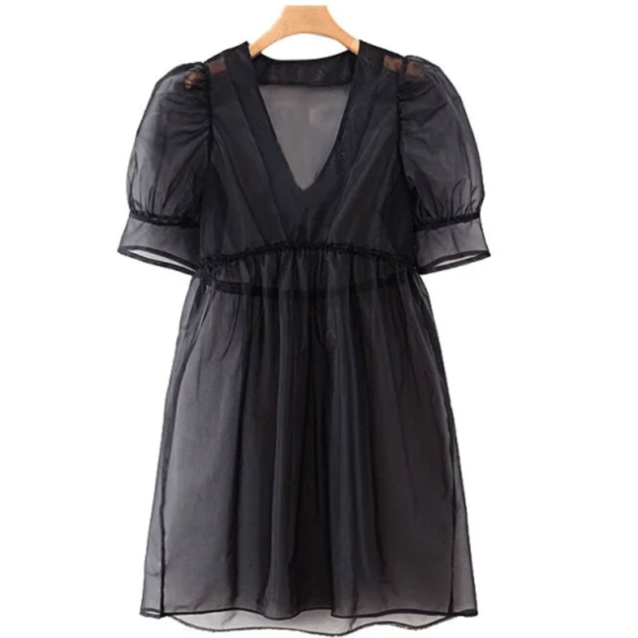 Pretty V-Neckline Short Dress – Black