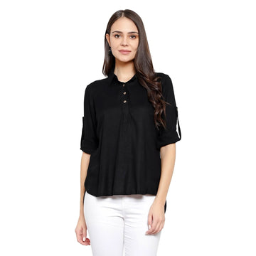 Roll It Up Kurta Top - Black