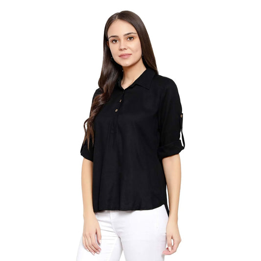 Roll It Up Kurta Top - Black