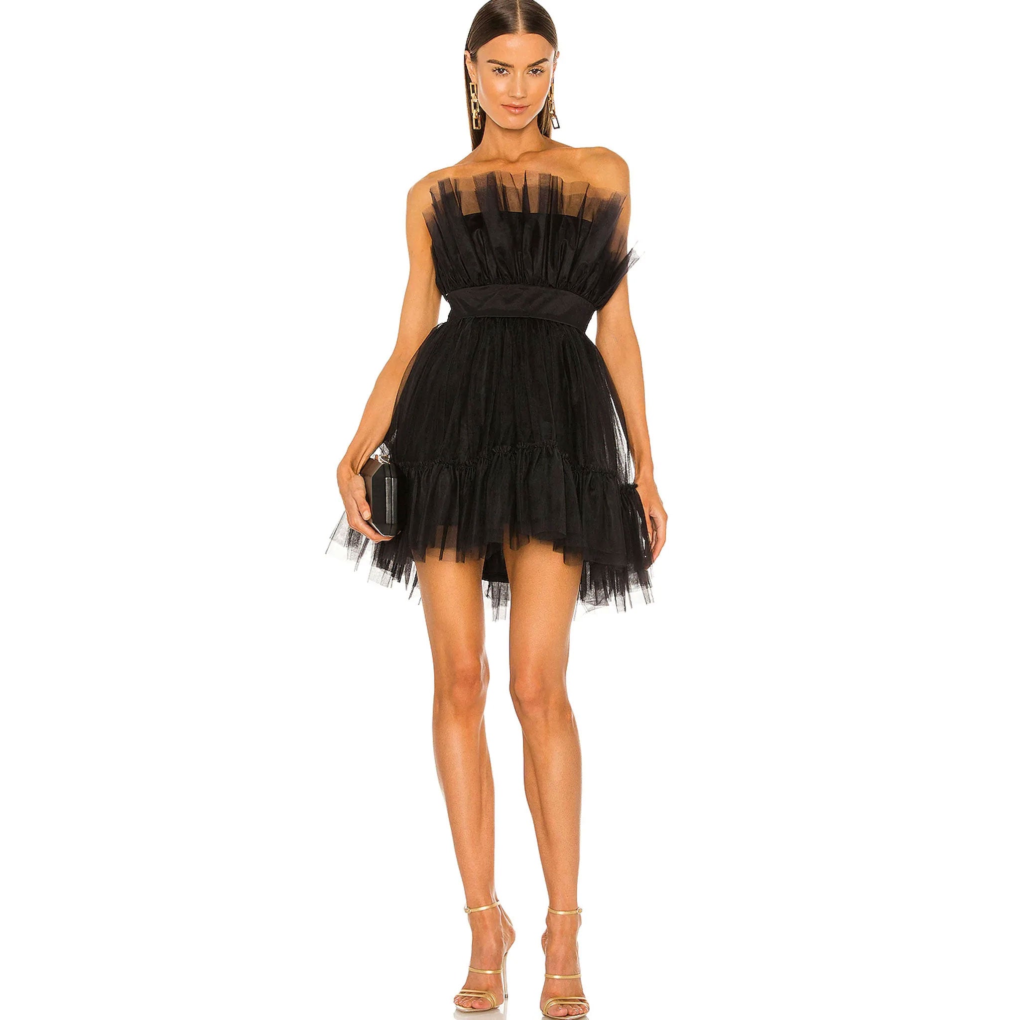 Ruffle Layered Off Shoulder Dress - Black