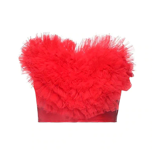Little Heart Tulle Red Crop Top