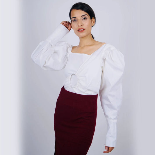 Puff Sleeved Cotton Top - White