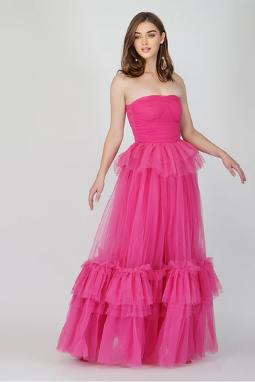 Pink Tulle Offshoulder Maxi Dress