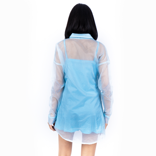 Trendy Organza Shirt Dress – Blue