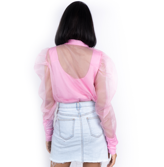 Ruffle Trim Party Wear Shirt - Pink