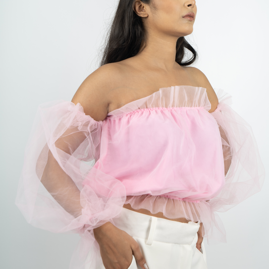 Women's Off Shoulder Long Sleeves Tube Top - Baby Pink