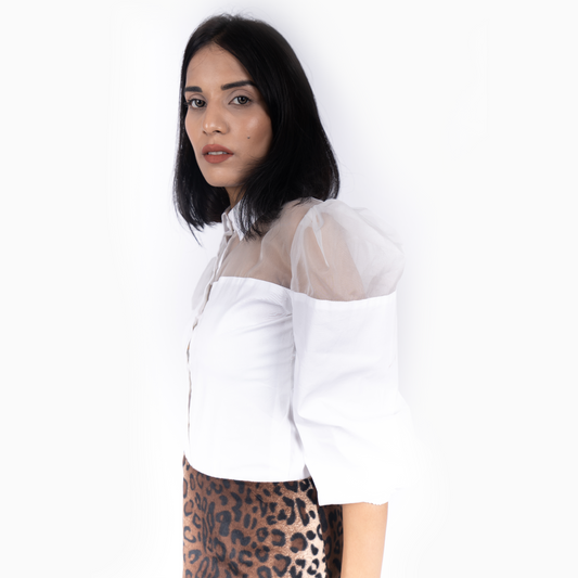 Women Organza White Shirt- Cotton