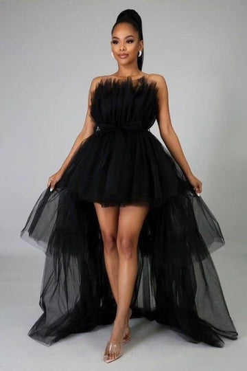 High Low Tulle Dress - Black