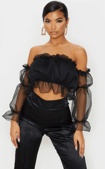 Off Shoulder Long Sleeves Top - Black