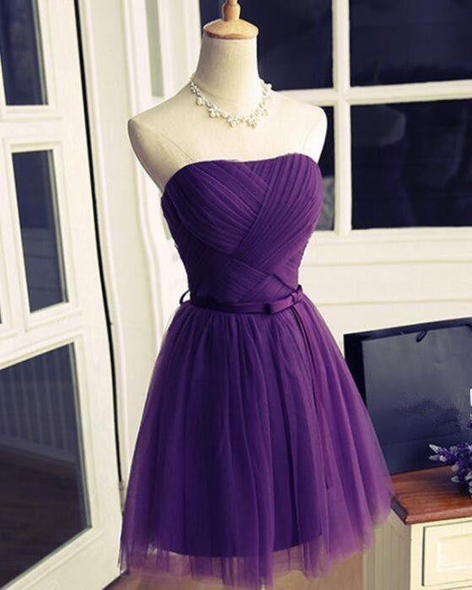 Pretty Off Shoulder Tulle Short Party Wear  Dress - Purple