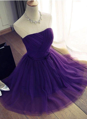 Pretty Off Shoulder Tulle Short Party Wear  Dress - Purple