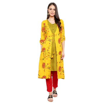 Cute Floral Printed Kurta Set - Yellow