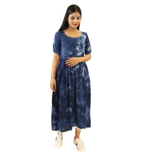 Tie & Dye Cotton Rayon Blend Kurta - Navy Blue