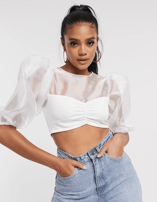 Ruched Bandeau Organza Crop Top - White - DrapeMe - Your Affordable place for In-Trend clothing