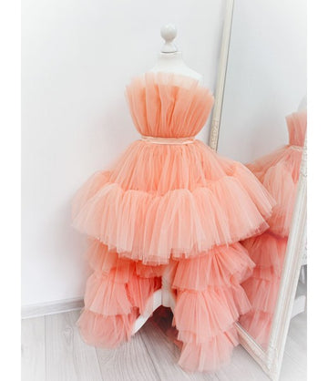 Baby Girl Birthday Dress With Detachable Trail  – Peach