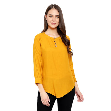 Round Neck Full Sleeves Top - Mustard Yellow