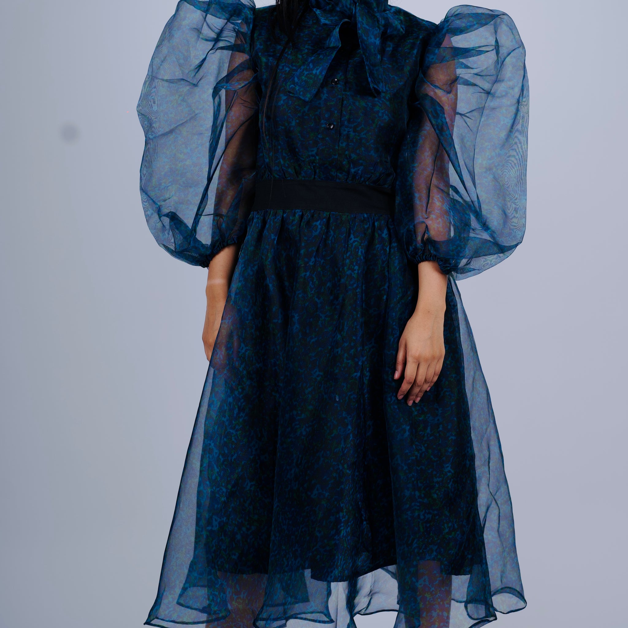 Powerful Organza Midi Dress – Blue