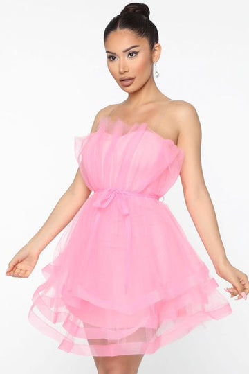 Pretty Pink Off shoulder Tulle Party Dress