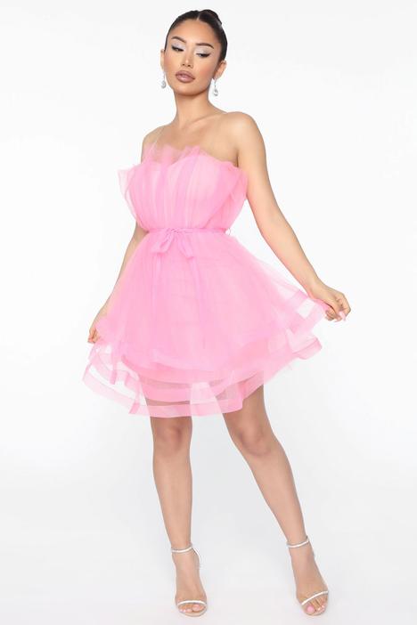 Pretty Pink Off shoulder Tulle Party Dress