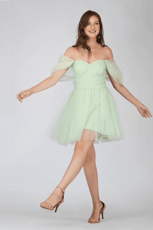 Offshoulder Pastel Green Tulle Mini Dress - DrapeMe - Your Affordable place for In-Trend clothing