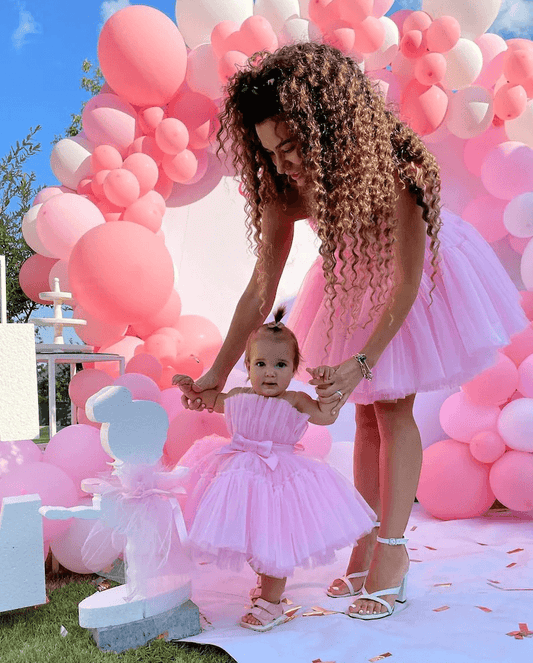 DrapeMe Pink Dress for Baby Girls – First Birthday Tulle and Satin Dress