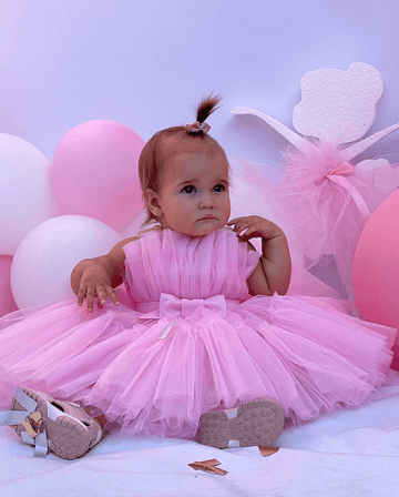 DrapeMe Pink Dress for Baby Girls – First Birthday Tulle and Satin Dress