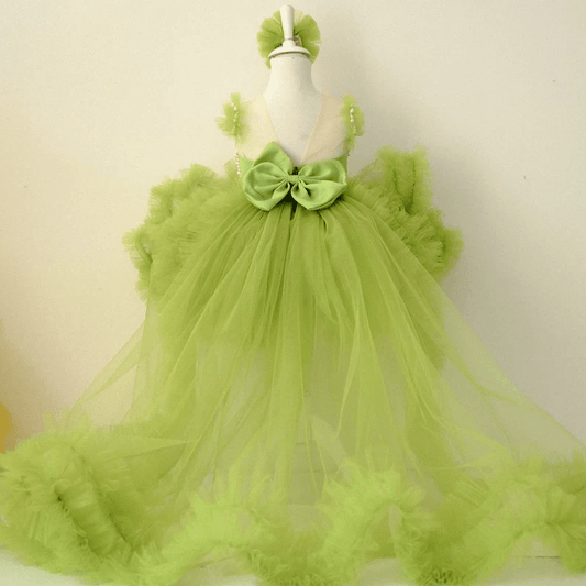 Beautiful Birthday Dress For Girls With Detachable Trail