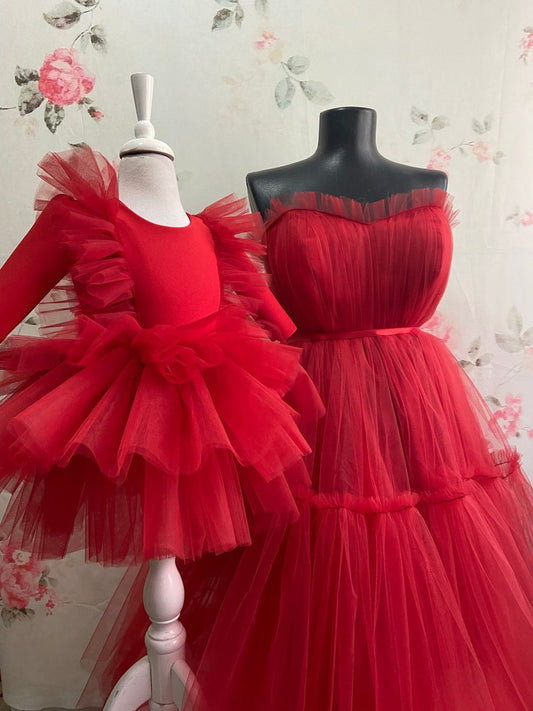 Mom and Daughter Tulle Dress - Red