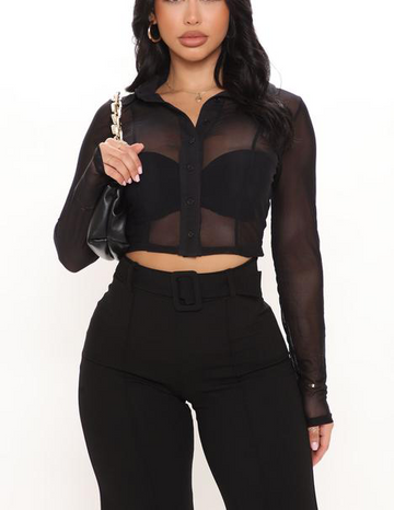 Women Shirt Crop Top - Black