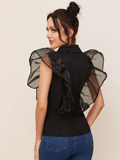 Ruffled Trim Shirt - Black